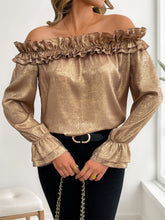 Ruffled One-Shoulder Long-Sleeved Gold Shirt